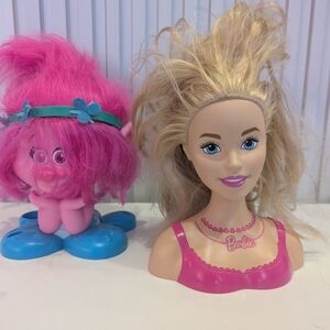 Lot 2 MakeUp & Hair Styling Head Barbie +  DreamWorks  Poppy Troll Doll Head